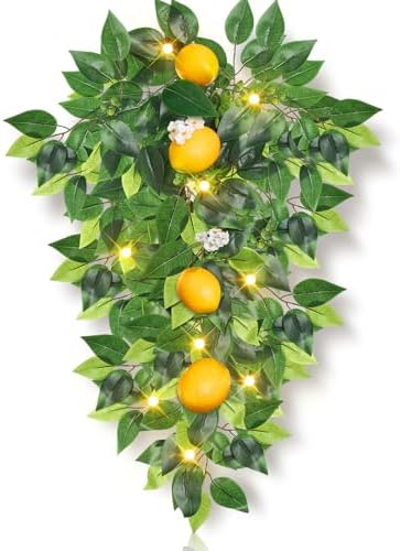 Lemon Teardrop Swag with LED Lights for Front Door Summer Garland