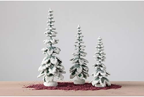 Creative Co Op Paper Figurines with Beaded Glitter Finish Set of 3 Trees Green White