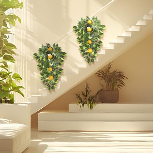 Lemon Teardrop Swag with LED Lights for Front Door Summer Garland
