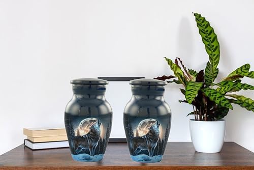 Midnight Wolves Mini Urns Set of 2 - Dark Blue