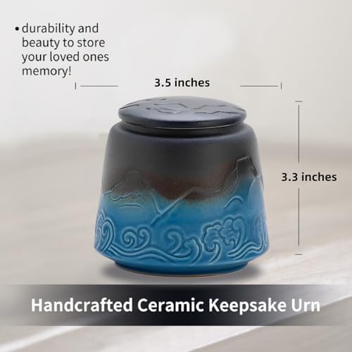 Small Urn for Human Ashes - Black Blue Gradient 33 Inches Ceramic Urn
