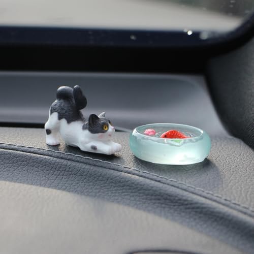 Cute Cat and Fishbowl Car Dashboard Decorations