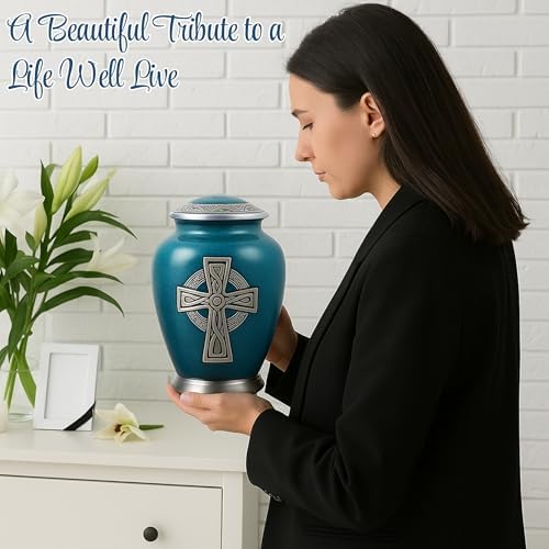 Celtic Cross Engraved Aluminium Cremation Urn for Human Ashes - Large - Granite Finish