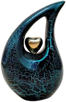 Teardrop Urn with Golden Heart for Human Ashes - Decorative Cremation Urn