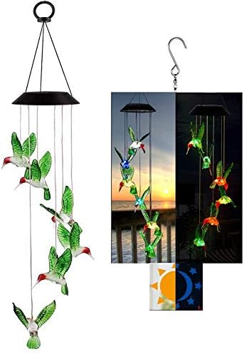 Changing Colors Solar Wind Chime Hummingbird Mobile Spinner Light Waterproof Outdoor Decor