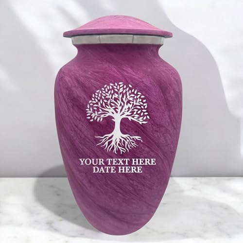 Custom Large Adult Cremation Urn - Pink Name and Tree of Life Design