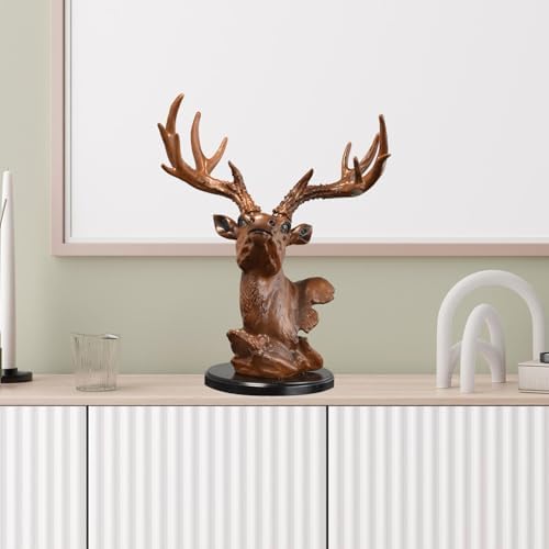 Fenteer Deer Head Figurine Desktop Decor Sculpture
