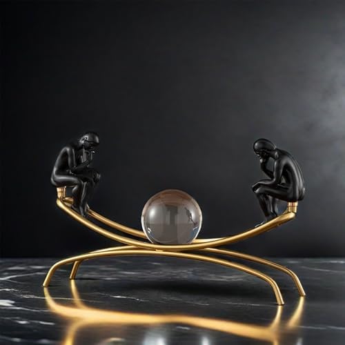 FUNSXBUG The Thinker Statue with Crystal Ball Collectible Figurine Home Decor Black
