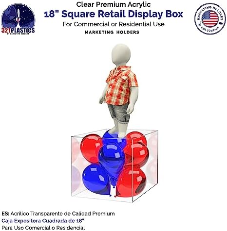 Acrylic Display Riser 18 Inch Tall Square Box Showcase