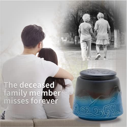 Small Urn for Human Ashes - Black Blue Gradient 33 Inches Ceramic Urn