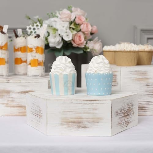 Tableclothsfactory Set of 3 Whitewashed Hexagonal Wooden Dessert Holder Display Boxes Stackable Riser Cake Stand