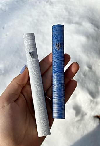 Aluminum Mezuzah Case with 3D Shin Design Blue White 5 Inches
