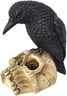 Eraspooky Sitting Crow on Skull Halloween Statue