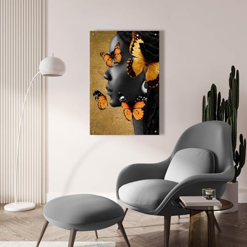 Epic Art Monochrome Golden Butterfly 1 Wall Art 24x36