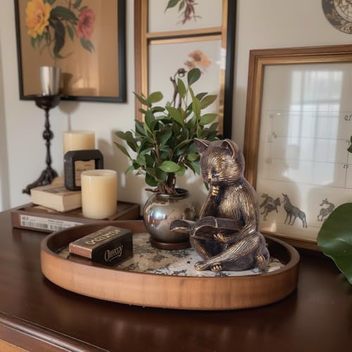 Reading Cat Figurine 64 In Bronze Decor Sculpture