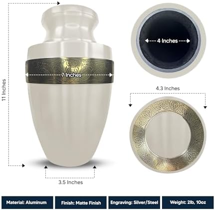 Custom Adult Cremation Urn with Personalized Engraving Elite Dark Humor Series 200 Lbs Capacity White with Gold Rim