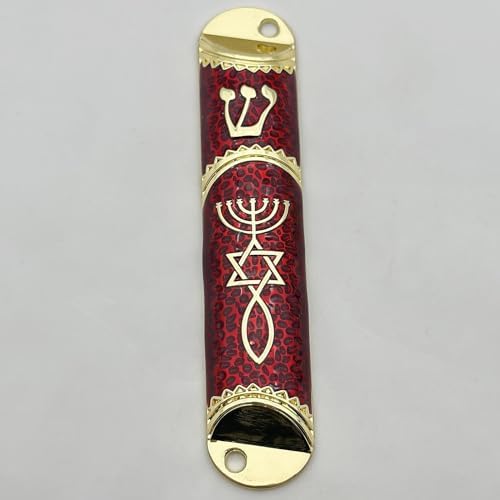 Jewish Mezuzah Case Red 16cm Unique Design Alloy