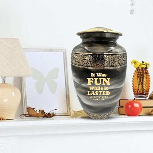 Custom Cremation Urn with Engraved Name and Quotes - Witty Design in Gold Suzesta Series 200 Cuin Capacity