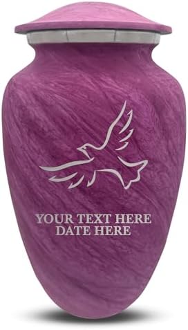 Custom Large Adult Cremation Urn for Ashes - Personalized Memorial Urn with Name and Dove Design Pink