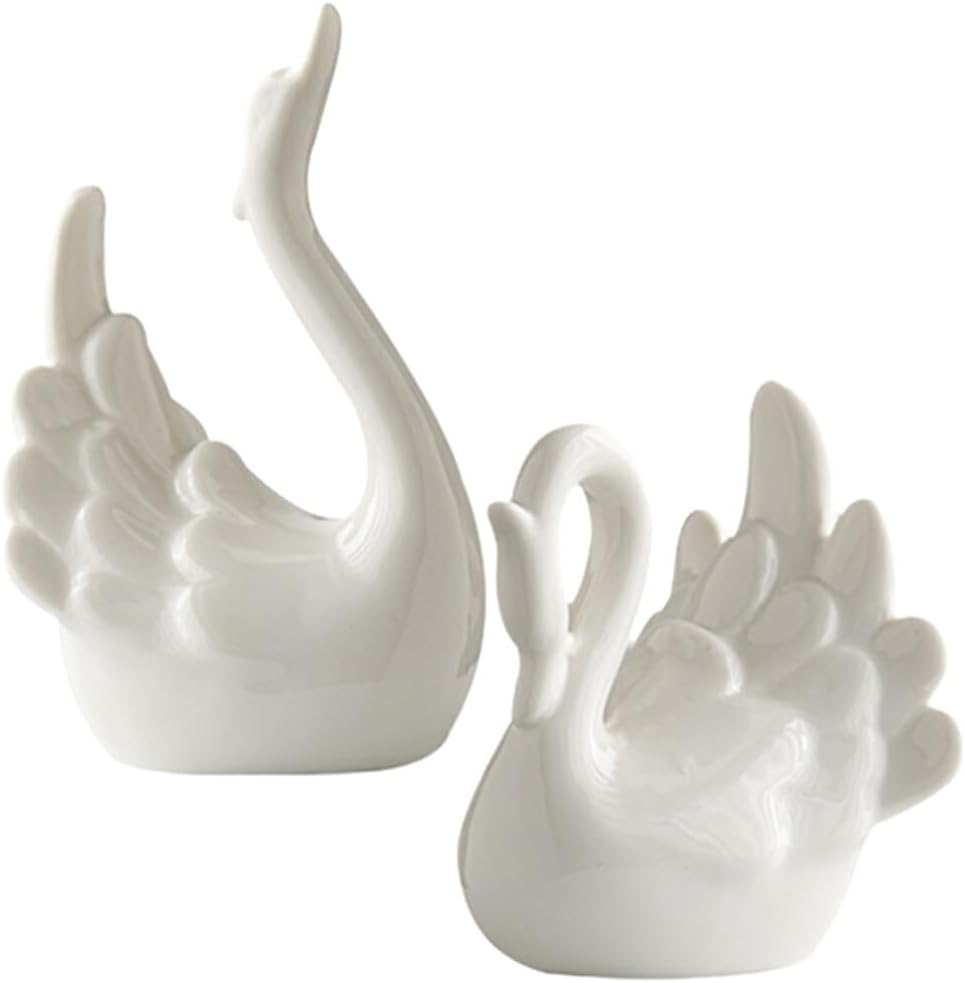 Kichvoe Swan Sculpture Decor 2pcs Ceramic Figurine Couple Table Decorations