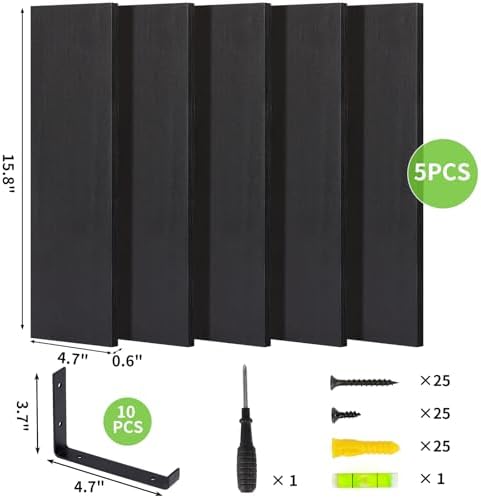 Fixwal Floating Shelves Set of 5 Black Wall Storage Shelves