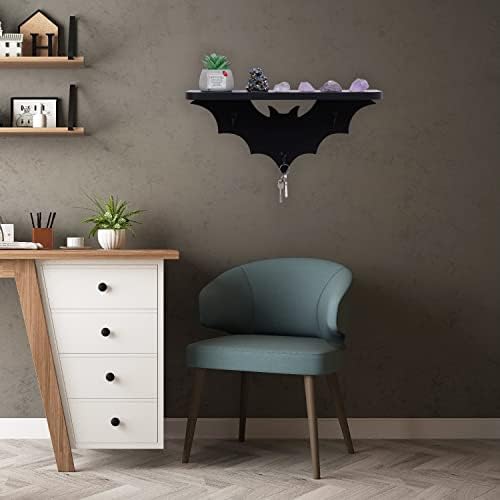 Spooky Bat Floating Shelf with 3 Key Hooks