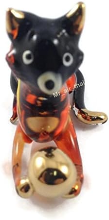 Tiny 2 Inch Black Brown Crouching Play Ball Cat Figurine