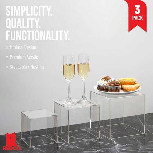 Red Co Crystal Clear Acrylic Cube Display Riser Stands 3-Pack