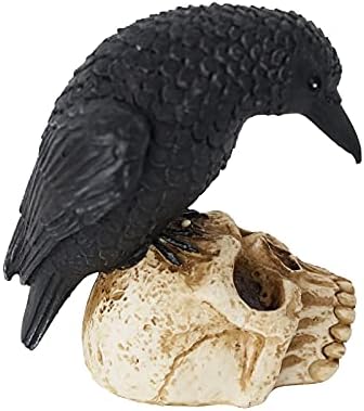 Eraspooky Sitting Crow on Skull Halloween Statue