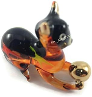 Tiny 2 Inch Black Brown Crouching Play Ball Cat Figurine