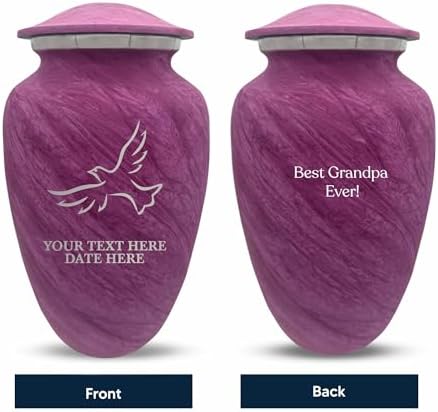 Custom Large Adult Cremation Urn for Ashes - Personalized Memorial Urn with Name and Dove Design Pink