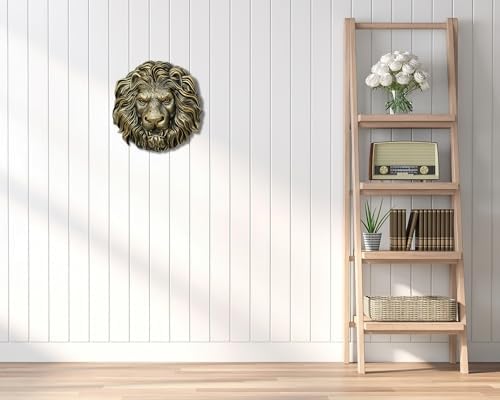 AMOIENSIS Lion Head Wall Art Sculpture 8 inch Vintage Gold