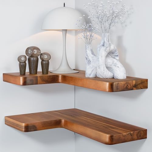BATODA Acacia Wood Corner Floating Shelves Set of 2