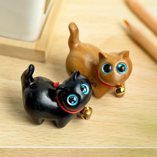 Custom Small Wooden Cat Sculpture Cute Desk Decor