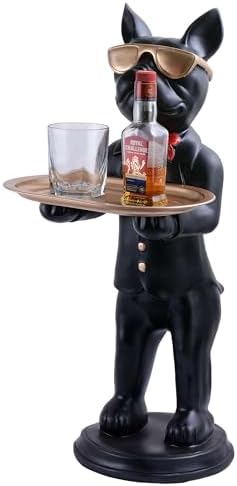 Resin Cool Dog Sculpture with Plate for Home Decor