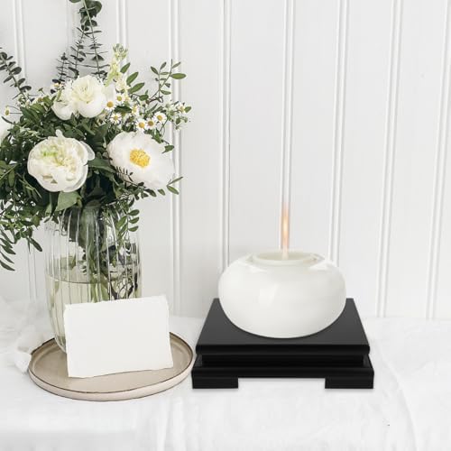 Cabilock Square Wood Vase Display Riser 7 Inch Black Wooden Tray Base for Home Decoration