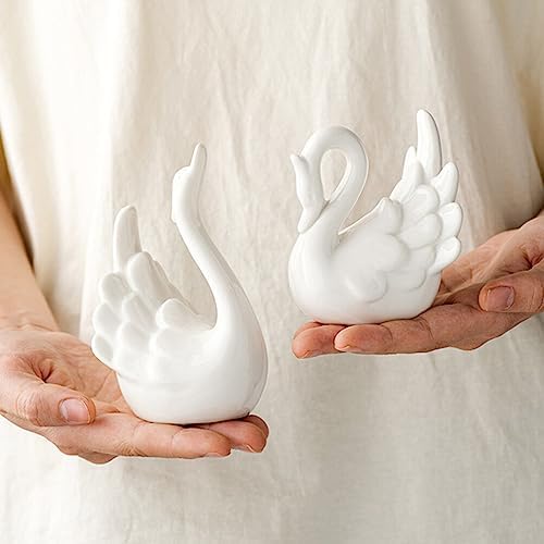 Kichvoe Swan Sculpture Decor 2pcs Ceramic Figurine Couple Table Decorations