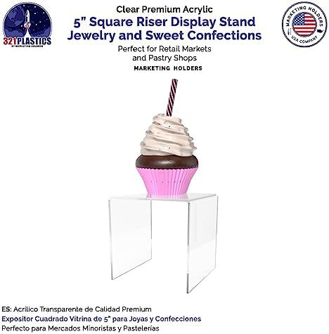 Acrylic Riser Stand 5 Inch Square Display Pedestal for Figurines Merchandise