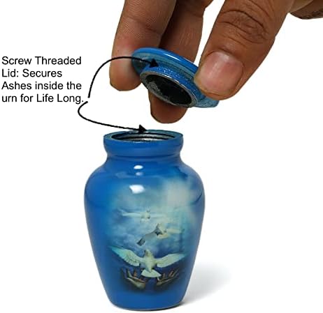 Serenity Dove Painted Mini Cremation Urn - Solid Aluminum