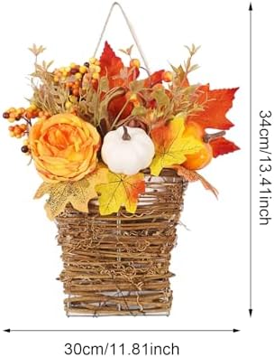 Autumn Peony Pumpkin Wall Hanging Basket for Fall Decor