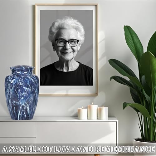 Premium Blue Marble Cremation Urn for Human Ashes