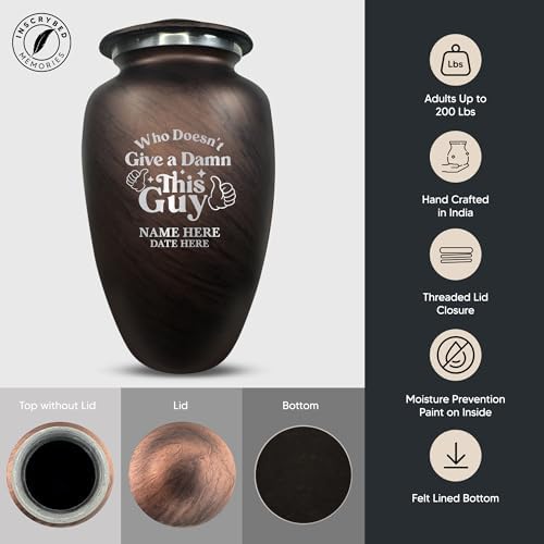 Custom Large Adult Cremation Urn with Name and Funny Design - 200 Cubic Inch Brown