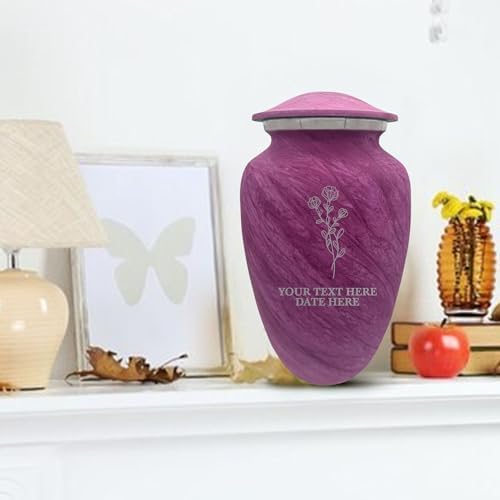 Custom Large Adult Cremation Urn - Personalized with Name and Floral Design Soft Whisper Collection Pink