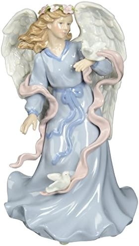Cosmos 80086 Fine Porcelain Angel Holding Dove Musical Figurine Blue