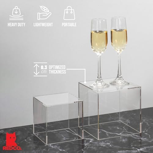 Red Co Crystal Clear Acrylic Cube Display Riser Stands 3-Pack