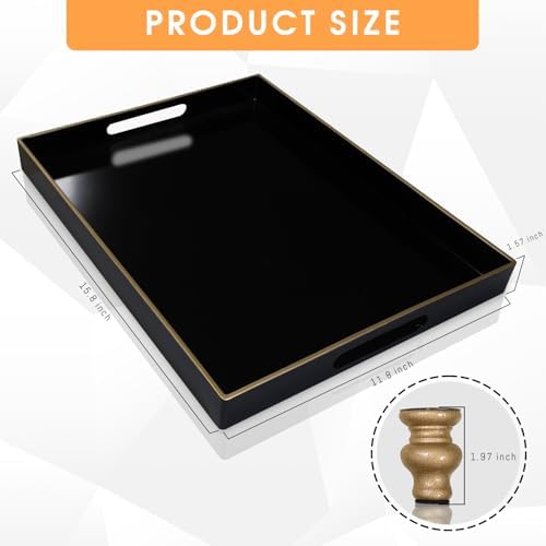 MAONAME Black Display Riser Decorative Tray 2 in 1 Pedestal Stand Serving Tray with Feet Rectangular