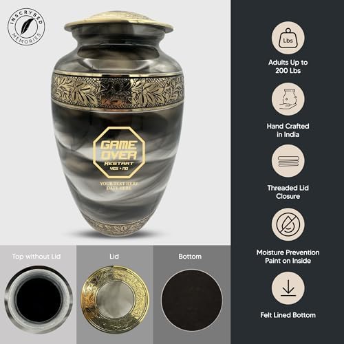Custom Cremation Urn for Gamers Gold Engraved Design Suzesta Series