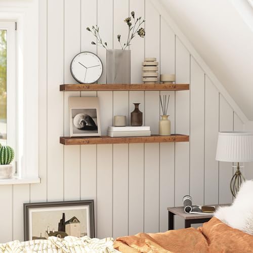 HOOBRO Floating Shelves Wall Mount Set of 2 315 Inch Rustic Brown