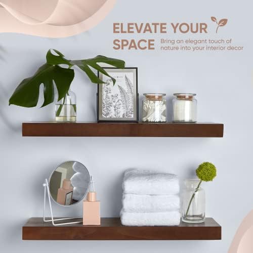 Homeforia 24 Inch Walnut Floating Shelves Set of 2