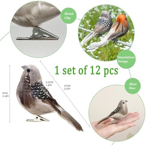 12pcs Realistic Artificial Birds for Decor